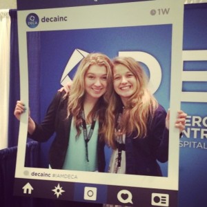 Tana Rulkova and Susan Petris of Bellevue DECA having fun at the Collegiate DECA 2015 ICDC in Orlando, Florida